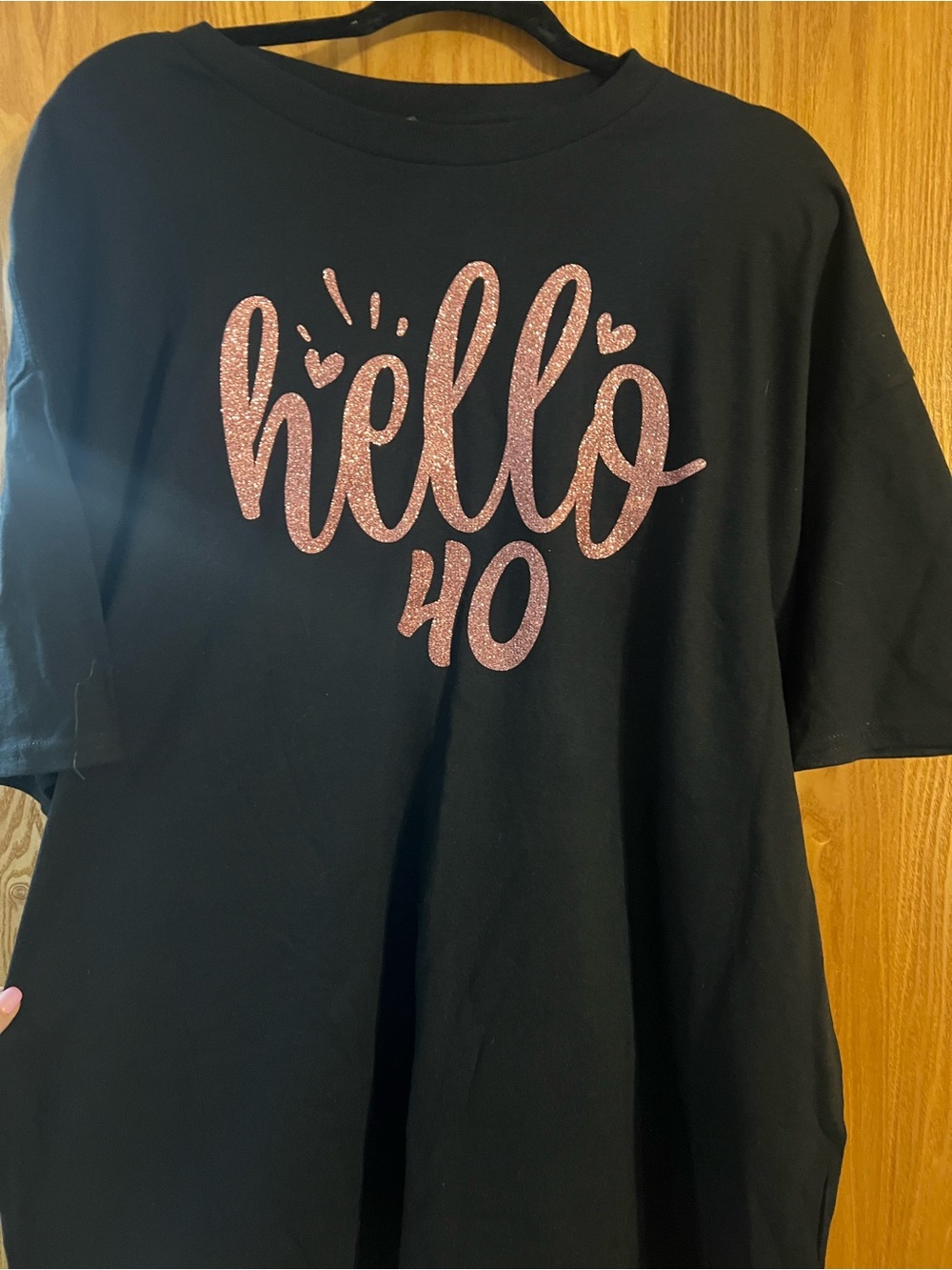 Gildan Black Short-Sleeve Tee with Pink Glitter "hello 40" Graphic